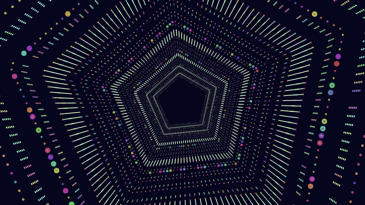 Geometric spiral with colorful hexagonal pattern