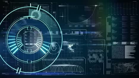 Animation-of-scope-scanning,-charts-and-data-processing-over-screen