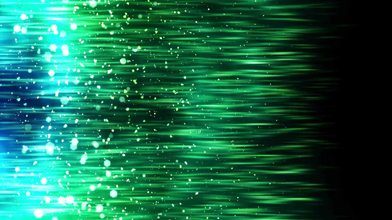 박이는 입자와 함께 럭셔리 반이는 조명. 반이는 빈티지 루프 애니메이션. 원형. 육각형. 선형. 화면 장식 개념. 녹색과 파란색.
