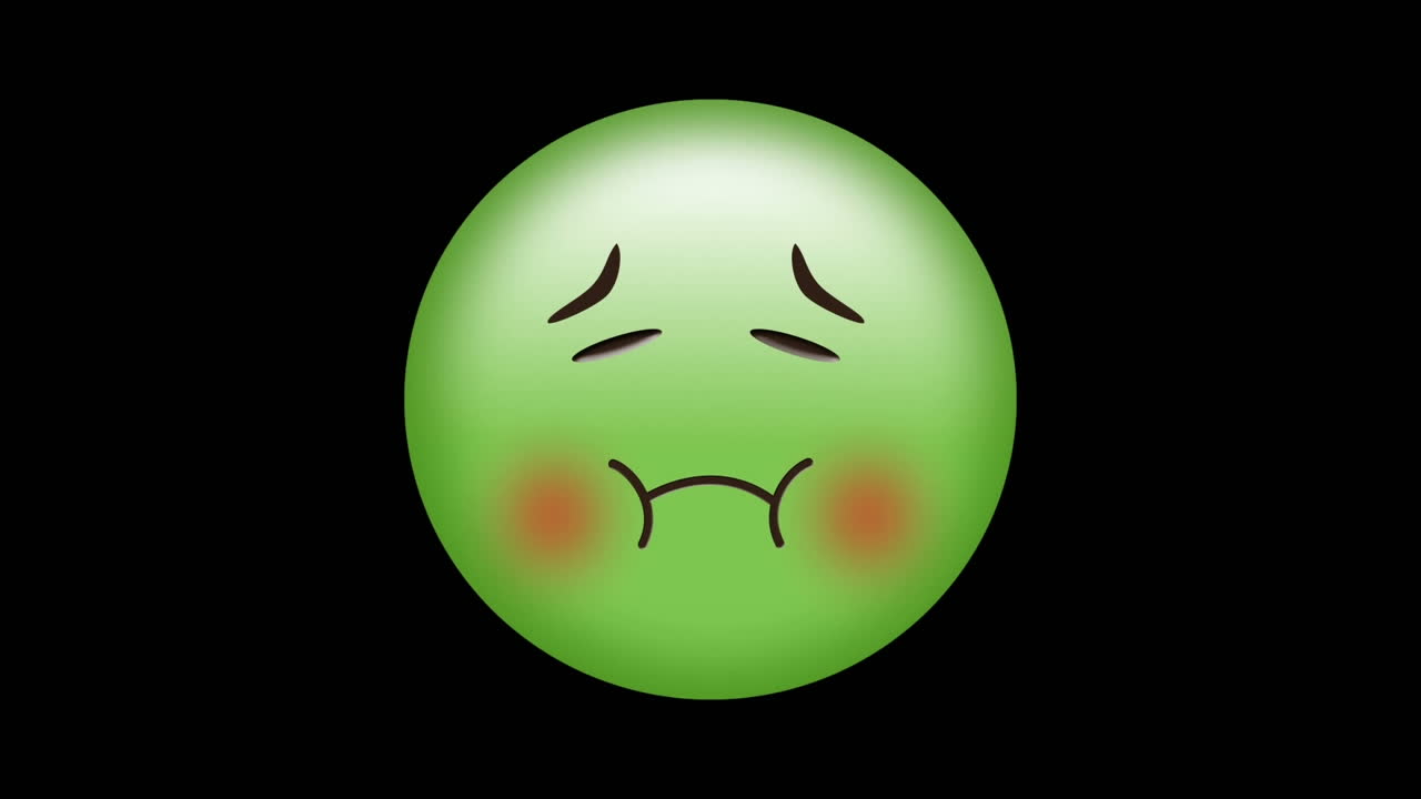 초록색 위에  ⁇ 은 반점의 애니메이션 검은색 배경에 걱정 된 이모지 아이콘
