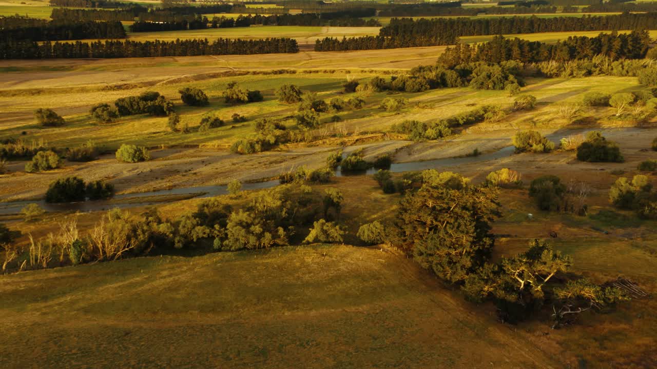 Aerial shot of a vineyard during the dusk hours in Waipara, New Zealand