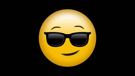 digital animation of red particles floating over face wearing sunglasses emoji on black background