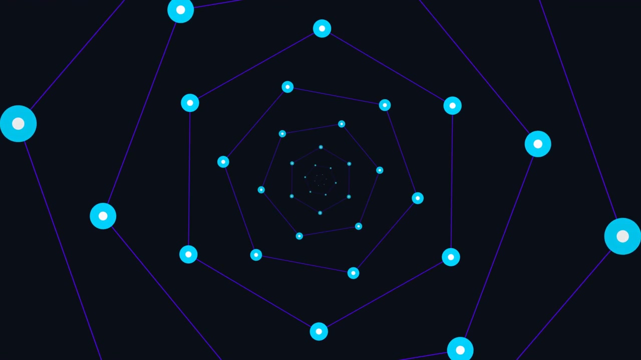 Abstract Digital Tunnel of Glowing Blue Nodes and Connecting Lines