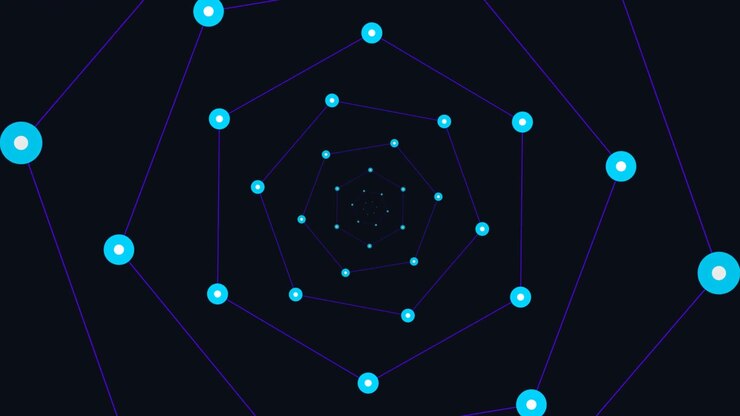 Abstract Digital Tunnel of Glowing Blue Nodes and Connecting Lines