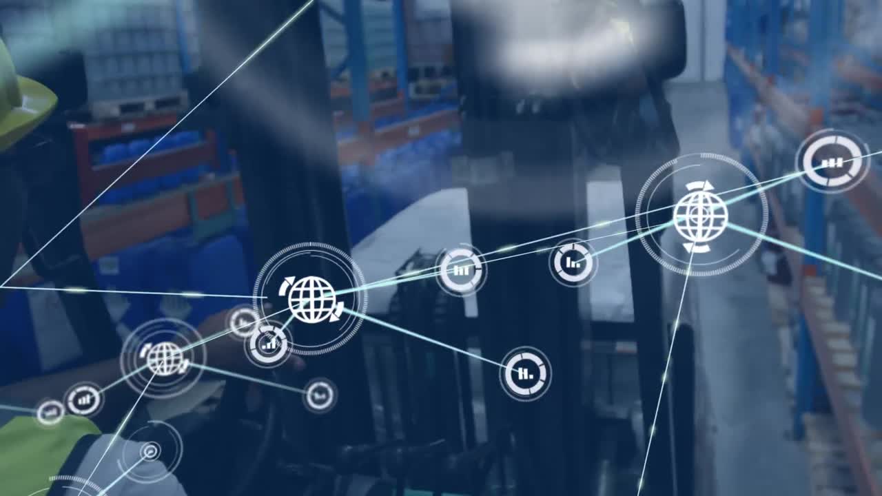 animación de la red de conexiones con iconos sobre wearhouse