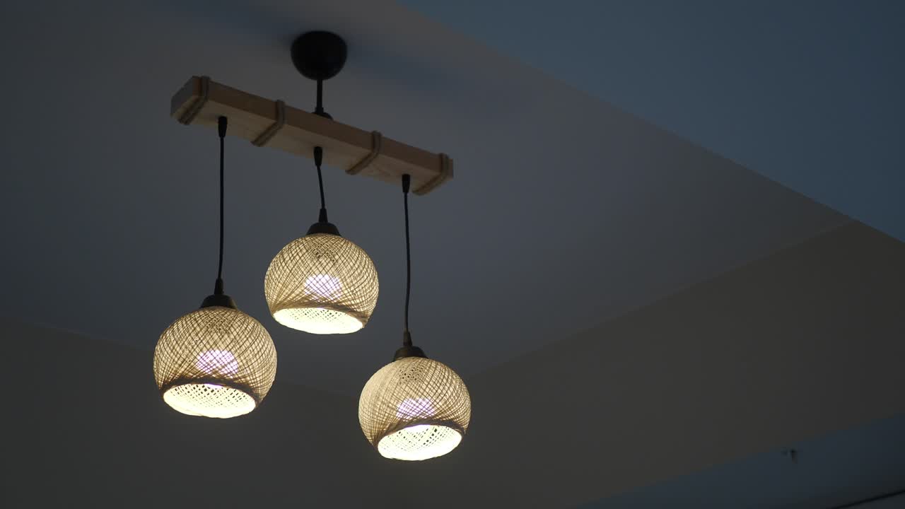 Modern Wooden and Wicker Chandelier