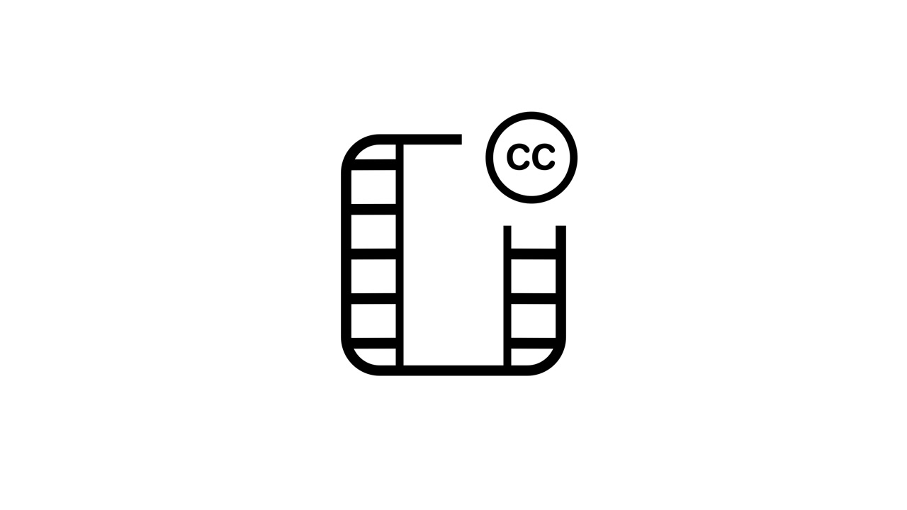 Icono de línea minimalista con una animación de insignia de subtítulos CC aislado sobre fondo blanco.