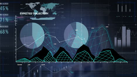 Animation-of-data-processing-and-diagrams-over-world-map