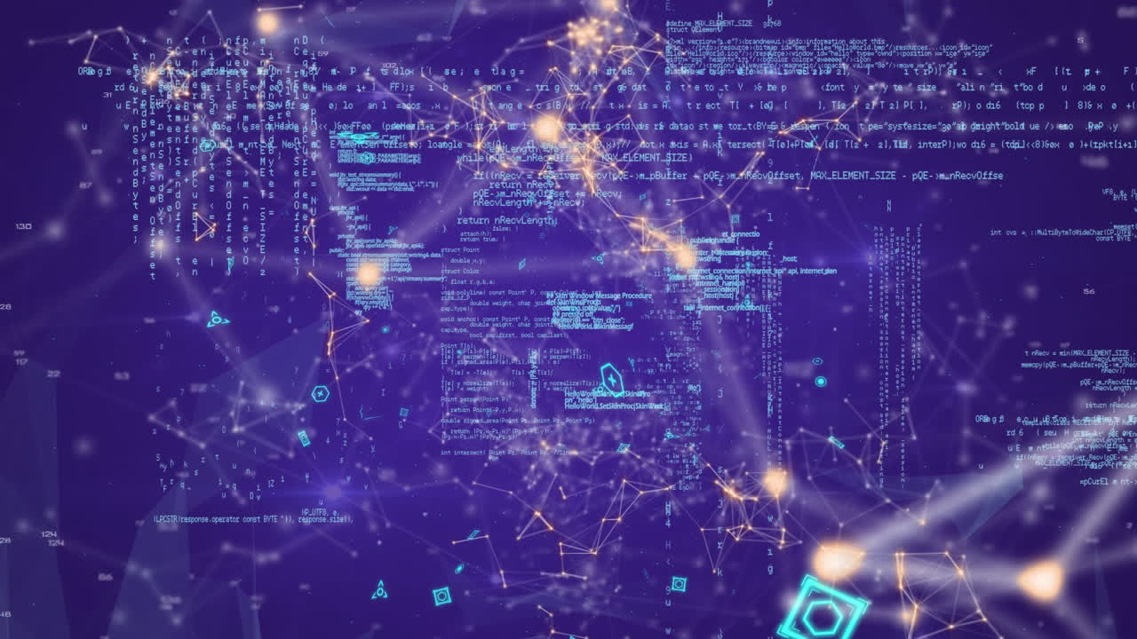 Program codes and asymmetrical lines with futuristic symbols