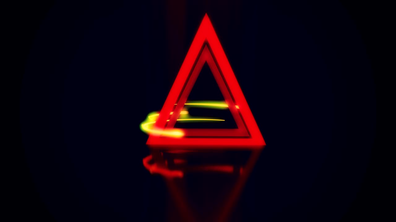 Animation depicting rays of glowing light circling an abstract triangle.