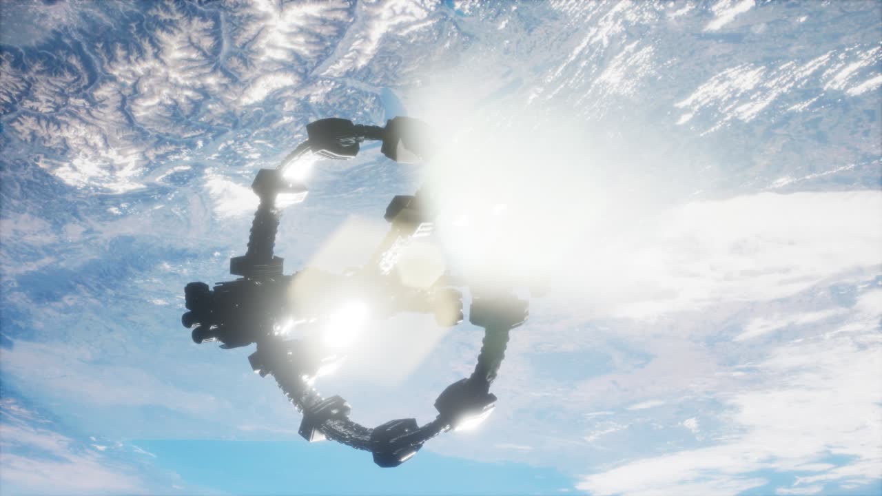 지구와 외계 우주 정거장 iss