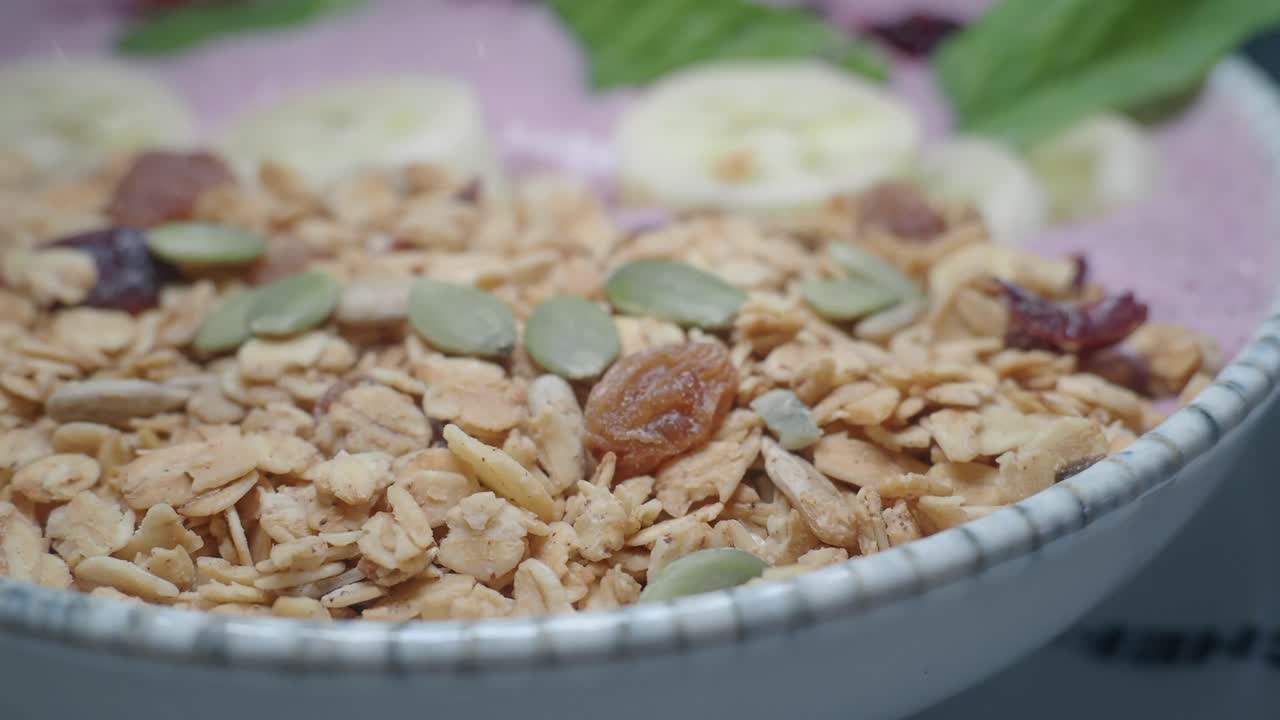 Smoothie Bowl with Granola, Pumpkin Seeds, and Fruit
