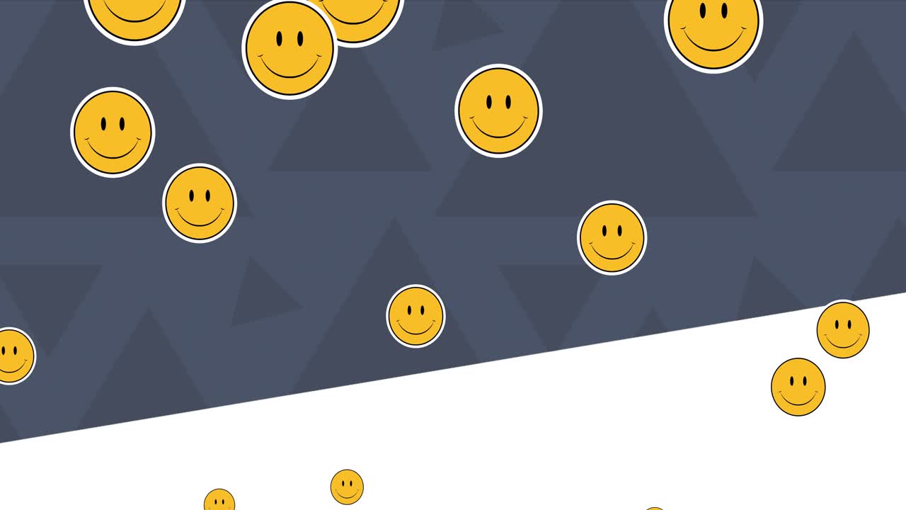 Animasjon av smilende emoji-ikoner fra sosiale medier over grå og hvit bakgrunn
