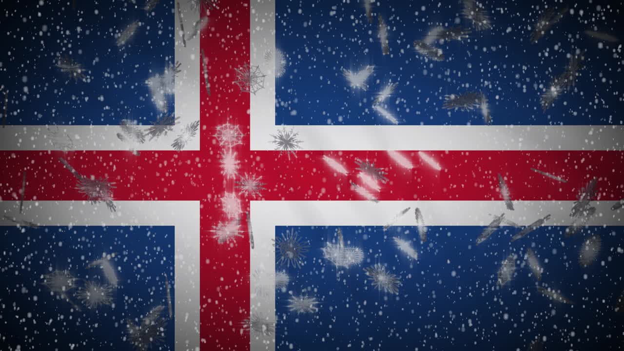 아이슬란드 발 눈이 떨어지는 루프, 새해와 크리스마스 배경, 루프