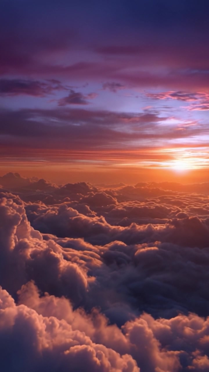 Tramonto mozzafiato sopra le nuvole: uno spettacolo ipnotizzante di colori e motivi nel cielo che cattura l'essenza della bellezza e della tranquillità della natura.