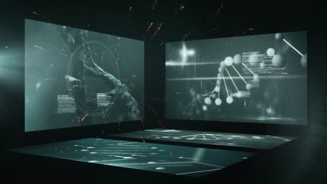 Animation-of-fireworks-over-screen-with-human-biological-data