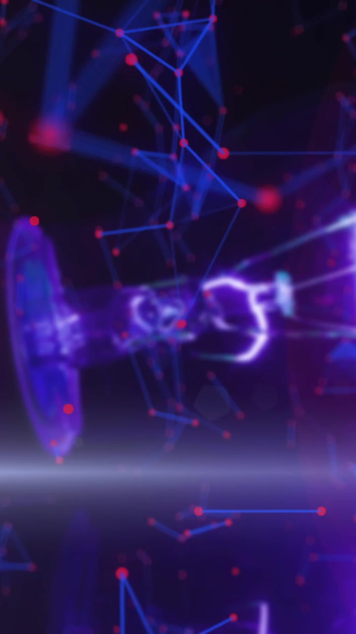 Animazione di rete di connessioni in rotazione sopra un satellite luminoso