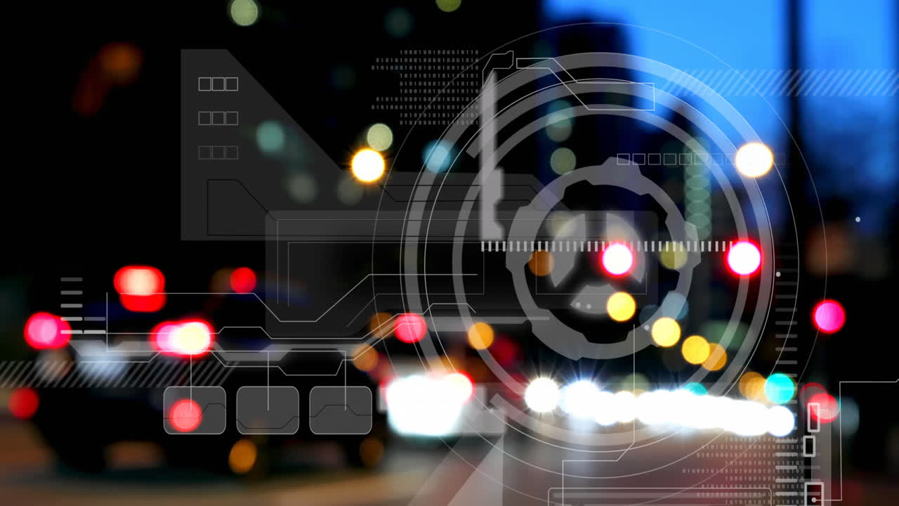 밤에는 도시에서 렌즈 플레어 위에 움직이는 원과 추상적인 패턴의 애니메이션