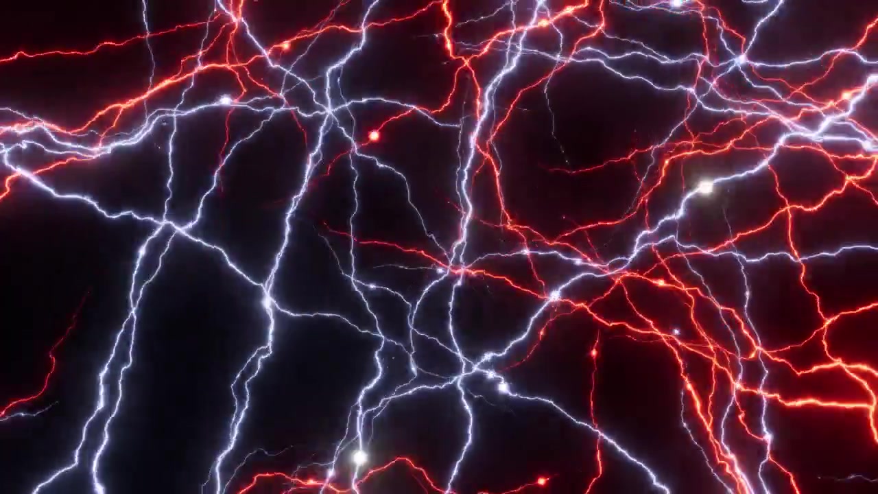 Abstract Red and White Electric Lightning Arcs on Black Background