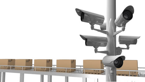 cctv cameras and boxes on conveyor belt