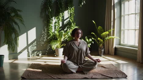 woman meditating in a peaceful home environment