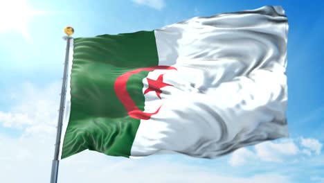 algeria flag seamless looping 3d rendering video. beautiful textile cloth fabric loop waving