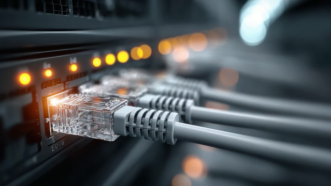 Close-Up View of Network Cables Connected to a Server, Highlighting the Importance of Connectivity in Modern Digital Infrastructure and Communication Systems
