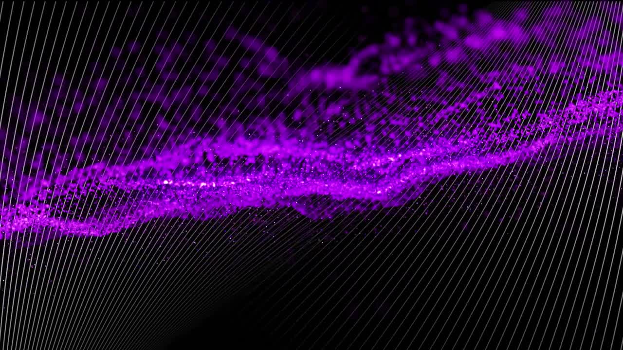 Animation of floating purple liquid over white parallel curved lines, moving on black