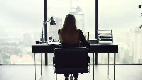 businesswoman looking at graphs on laptop. female entrepreneur using laptop