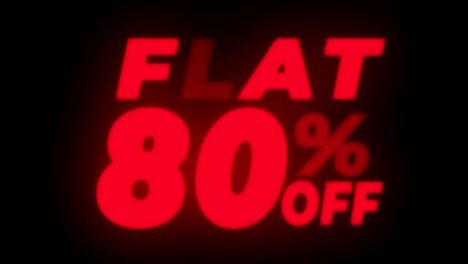 flat 80% percent off  text flickering display promotional loop.