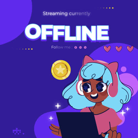 currently offline streaming screen with gamer girl illustration