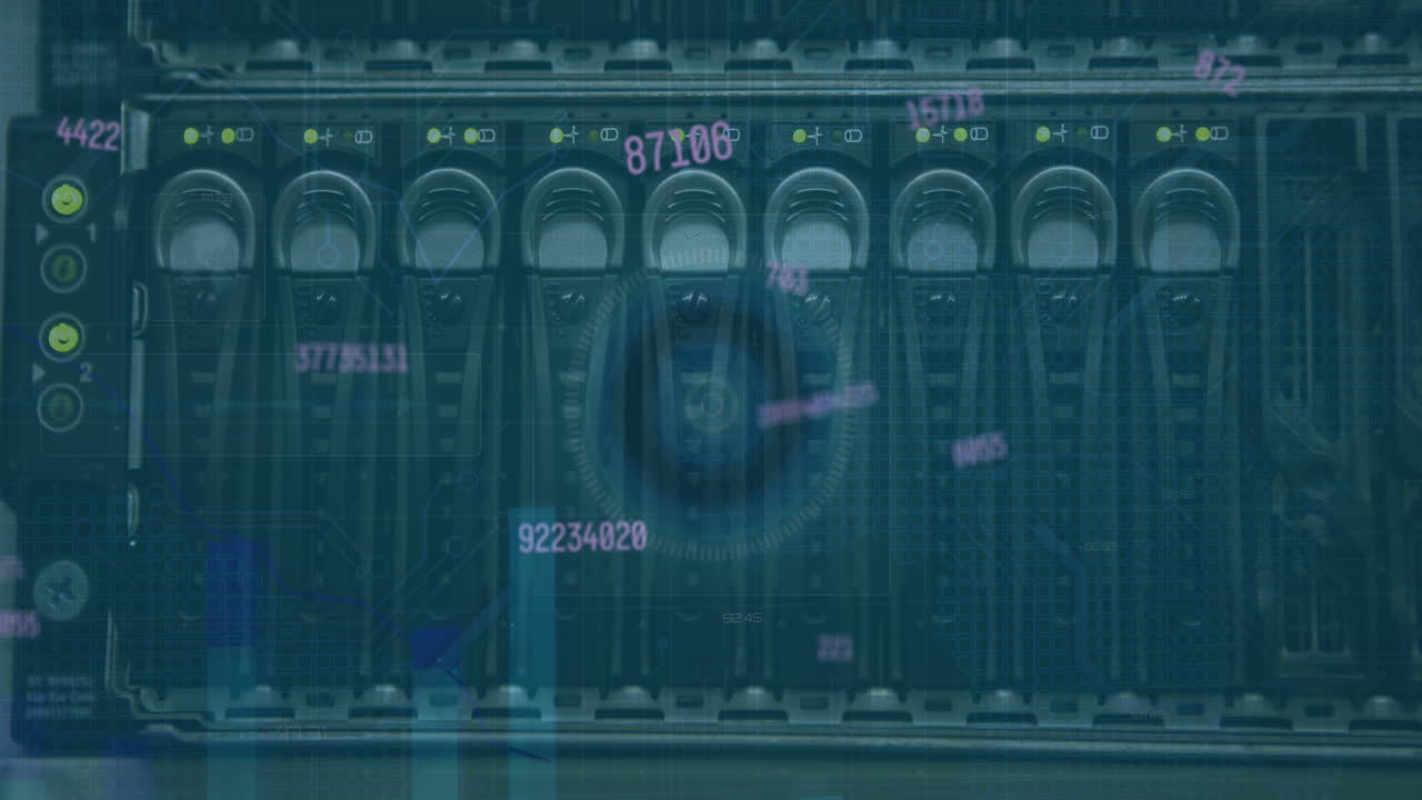 animación del procesamiento de datos en la sala de servidores