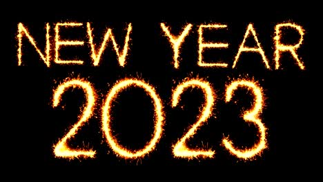 nuevo año 2023 texto espumoso brillo chispas fuego de artificio bucle de animación