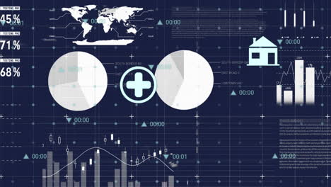 Animation-of-financial-data-processing-with-icons-on-black-background