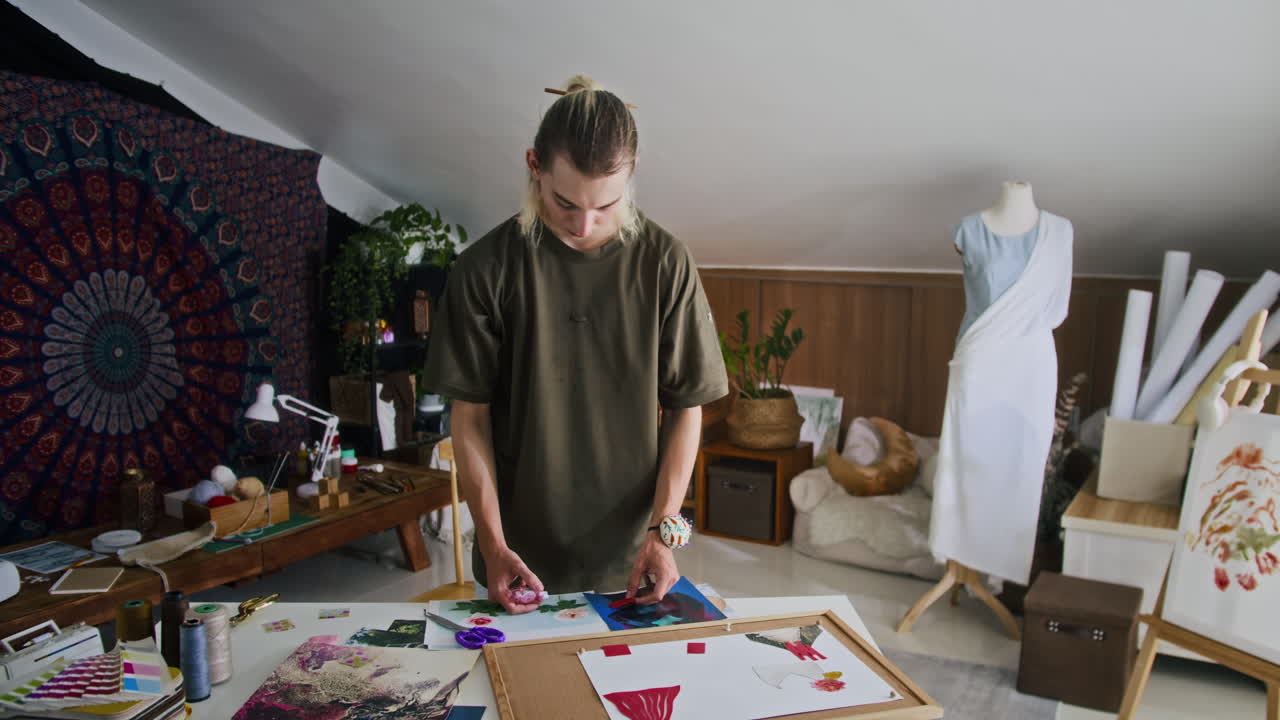 Gen Z Fashion Designer Creating Artwork on Paper at Studio