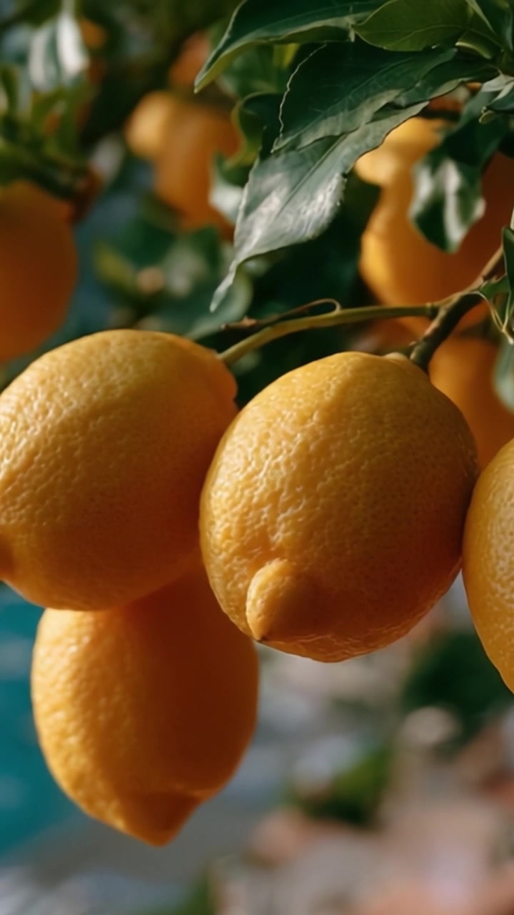 Limoni appena cresciuti appesi a un albero, che mostrano il loro colore giallo vibrante e la lucentezza sana sotto la luce naturale, perfetti per delizie culinarie.