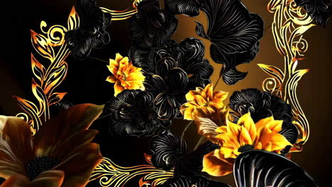 elegant black and gold abstract floral pattern
