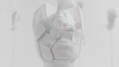 destroyed android head on spike in white space