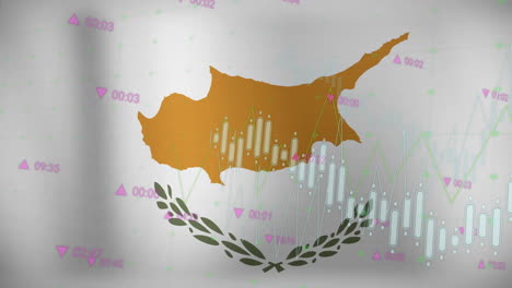 animation of graphs and processing data over flag of cyprus