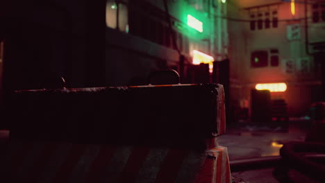 night cyberpunk alleyway with barriers