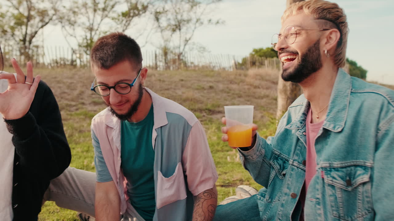 Friends Sharing Laughter and Food at a Picnic