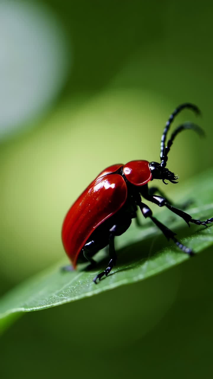 Red Beetle on a Green Leaf