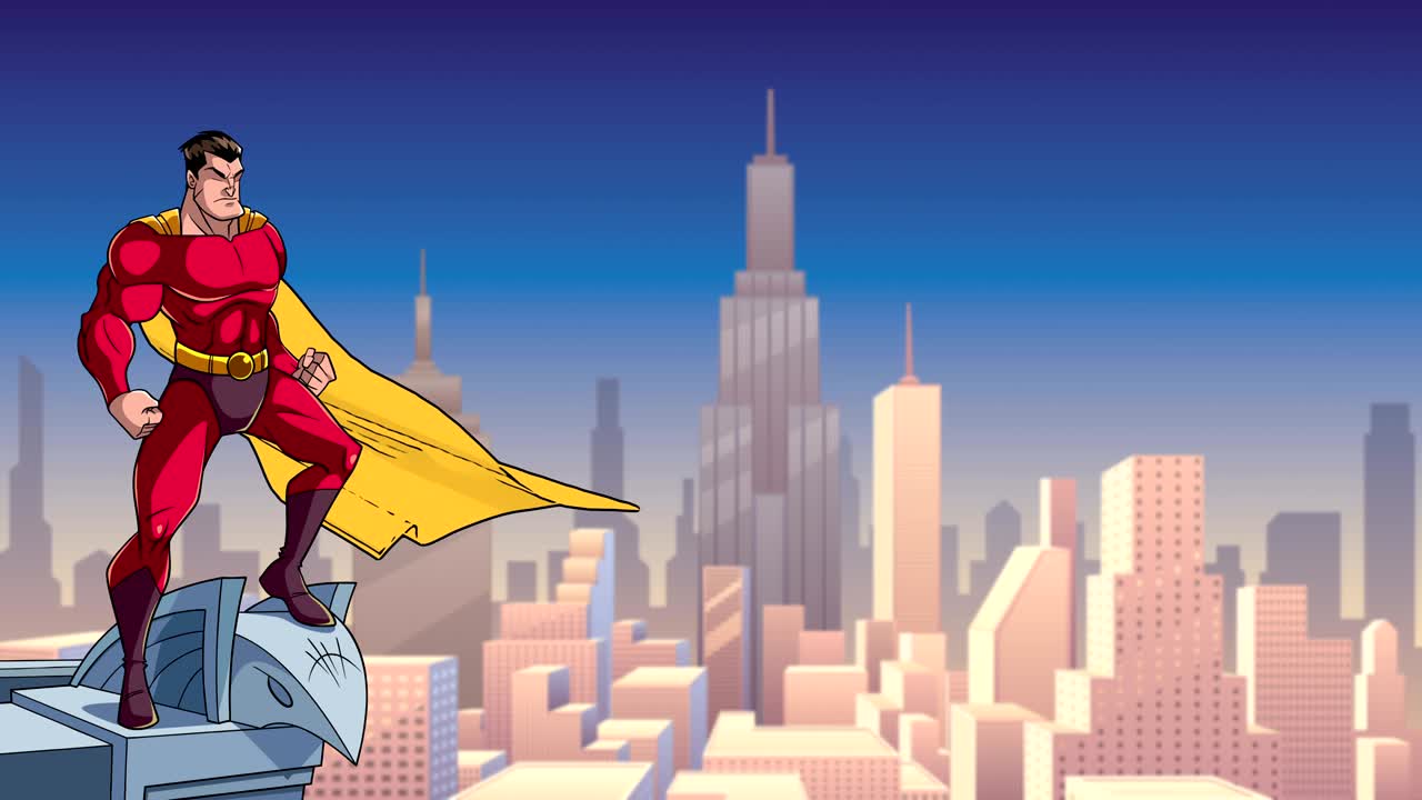 지붕에서 도시를 지켜보는 슈퍼히어로