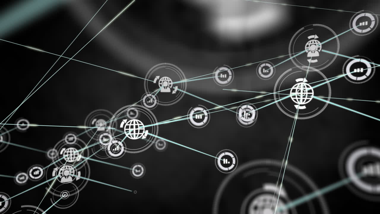 Animation of profile and network icons connecting dots on digital interface