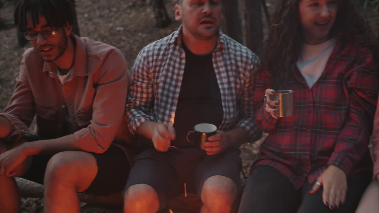 amigos disfrutando de una noche de fogata