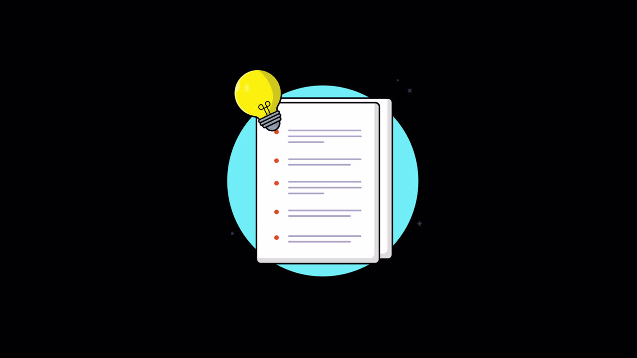 Animated Document with Lightbulb for Ideas and Checklist