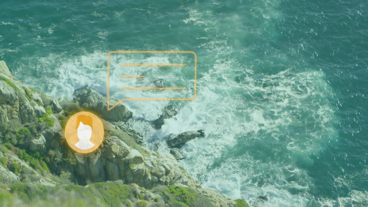 animación de iconos de medios sobre el paisaje.