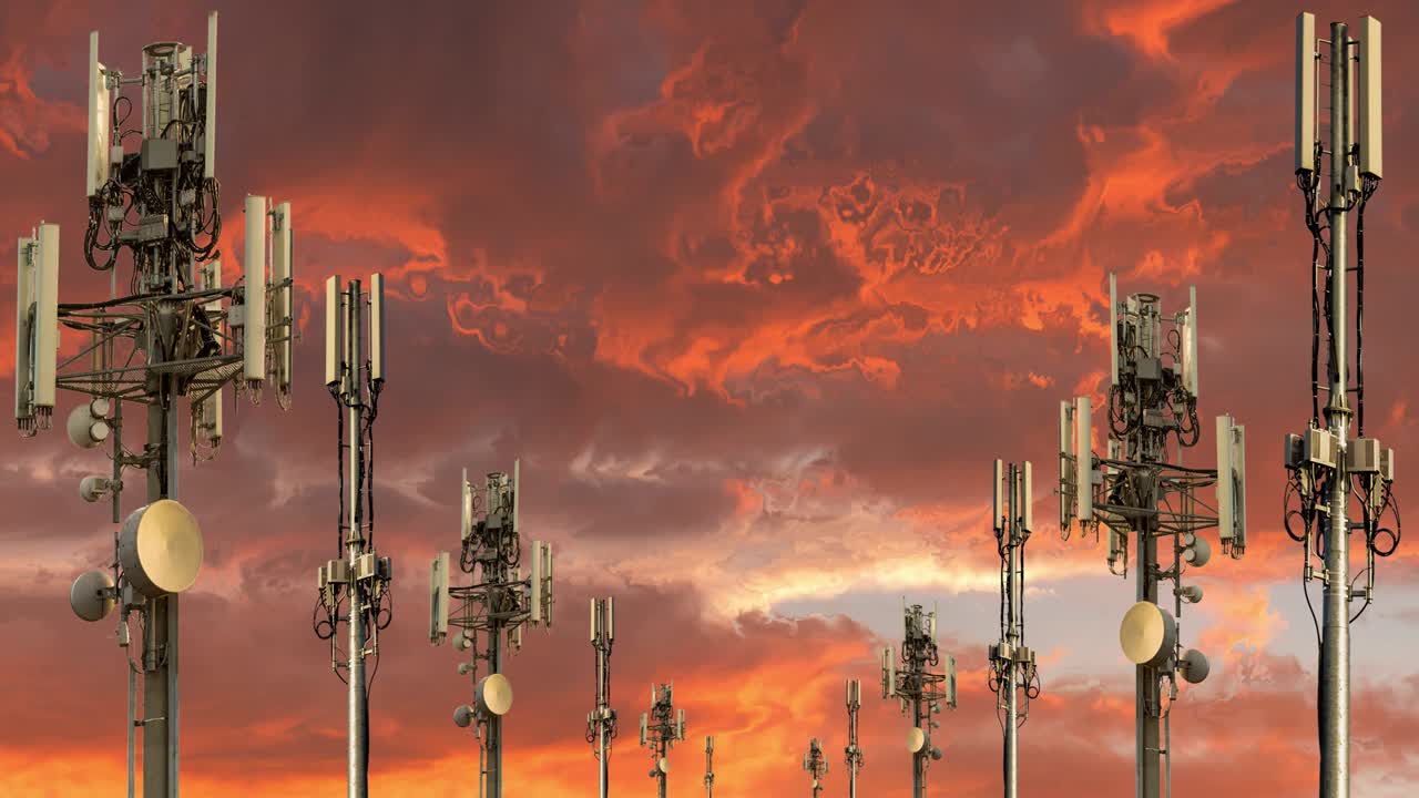 루핑 컴포지션 3d 비디오: 모바일 셀 타워의 느린