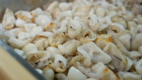 exhibición de mariscos cocidos, de cerca