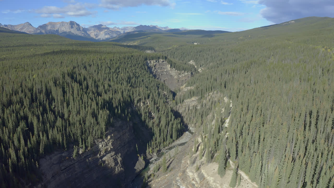 descenso aéreo en el cañón escarpado, nordegg, alberta, canadá
